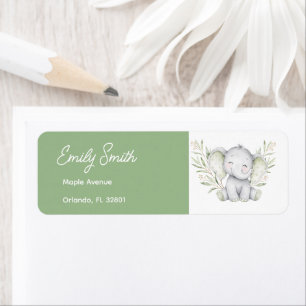 Gender Neutral Baby Shower Elephant Eucalyptus Return Address Label