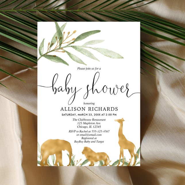 Gender neutral baby shower invitation, gold safari invitation (Creator Uploaded)