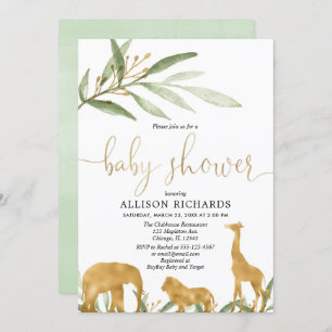 Gender neutral baby shower invitation, gold safari invitation