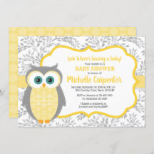 gender neutral baby shower invitation yellow grey