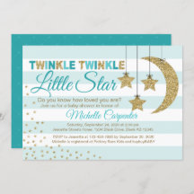 Gender neutral baby shower invite teal and gold