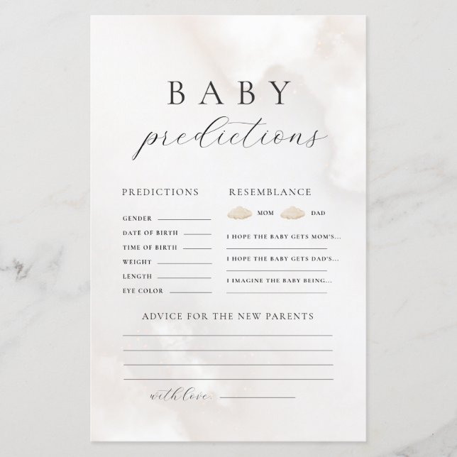 Gender Neutral Baby Shower Prediction Advice Game (Front)