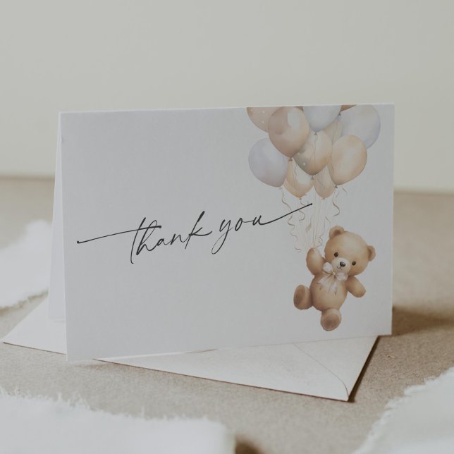 Gender Neutral Baby Shower Teddy Bear Themed Thank You Card (Beige We Can Bearly Wait, Teddy Bear Gender Neutral baby Shower Thank you Cards.)
