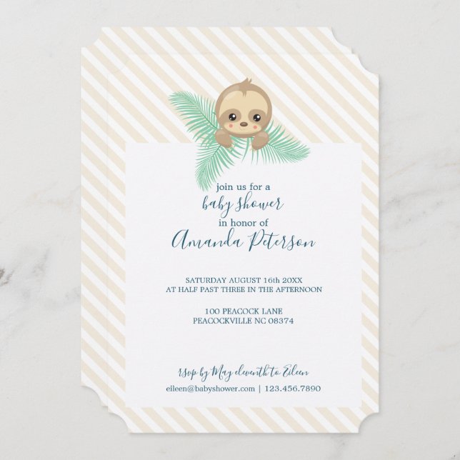 Gender Neutral Baby Sloth Baby Shower Invitation (Front/Back)
