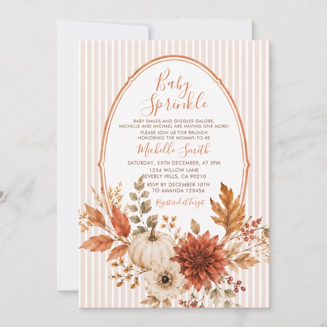 Gender Neutral Baby Sprinkle Pumpkin Fall  Invitation (Front)