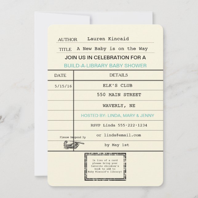 Gender Neutral Baby Vintage Library Card Shower (Front)