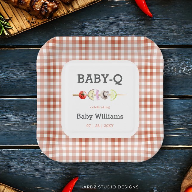 Gender Neutral BabyQ BBQ Baby Shower Paper Plate (Plate shown in 7 inches size. 9 inch also available, personalize before checkout.)