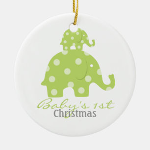 Gender neutral baby's first christmas - elephants ceramic ornament