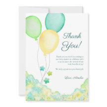 Gender Neutral Balloon Baby Shower Thank You Card