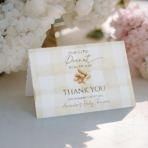 Gender Neutral Beige Gingham Peanut Baby Shower Thank You Card