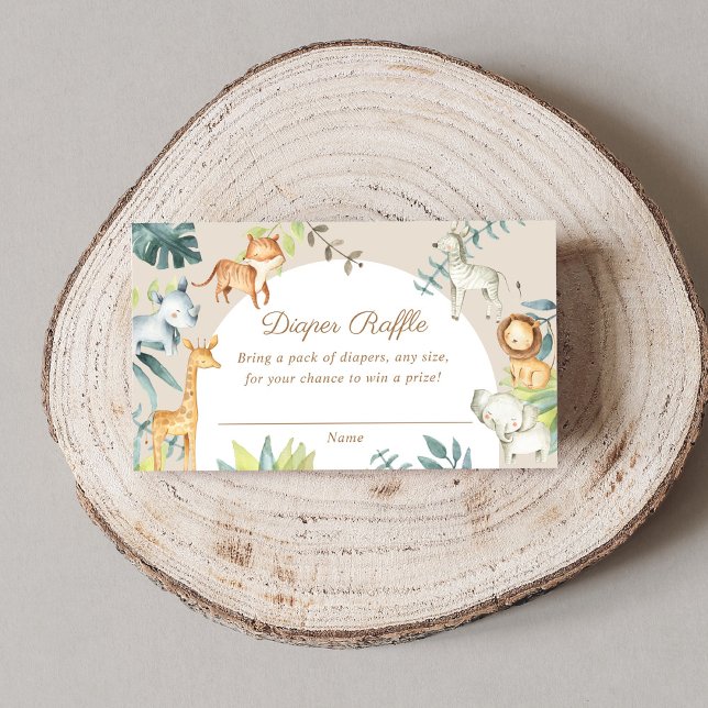 Gender neutral beige safari animals diaper raffle enclosure card (Creator Uploaded)
