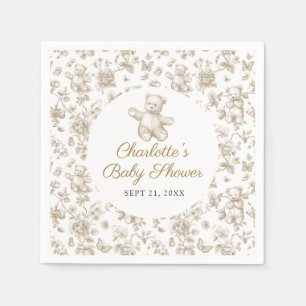 Gender Neutral Beige Teddy Bear Toile Baby Shower Napkin