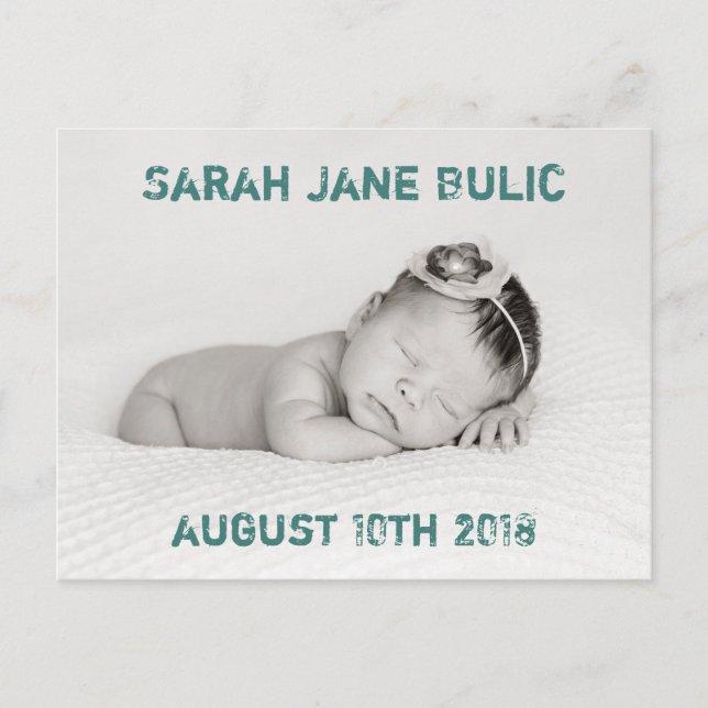 Gender Neutral Birth Announcement Postcard (Front)
