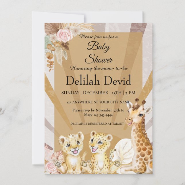 Gender Neutral Boho Animal Baby Shower             Invitation (Front)