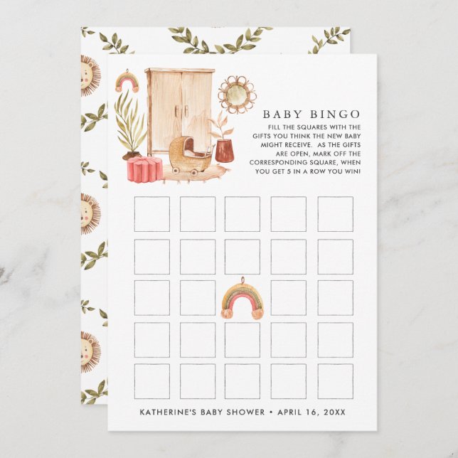 Gender Neutral | Boho Baby Shower Bingo Invitation (Front/Back)
