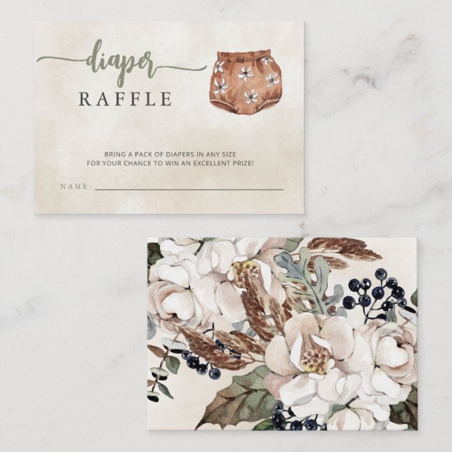 Gender Neutral Boho Baby Shower Diaper Raffle Enclosure Card (Front/Back)