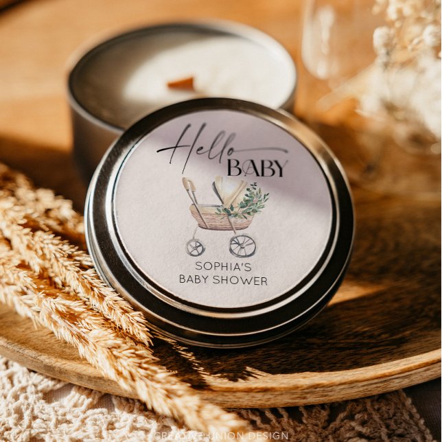 Gender Neutral Boho Baby Stroller Baby Shower  Classic Round Sticker (favor sticker)