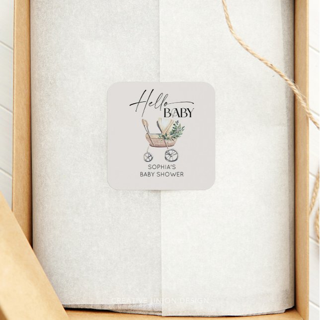 Gender Neutral Boho Baby Stroller Baby Shower  Square Sticker (Creator Uploaded)