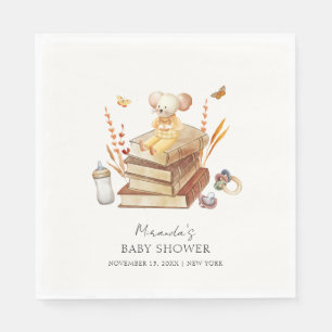 Gender Neutral Boho Book Mouse Baby Shower  Napkin