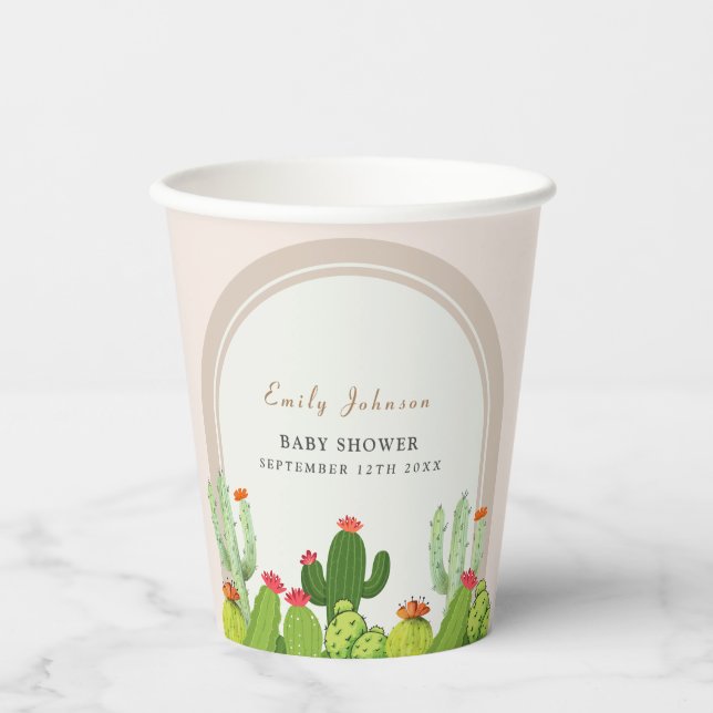 Gender Neutral Boho Cactus Arch Baby Shower  Paper Cups (Front)