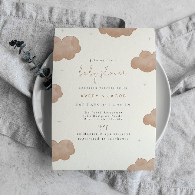 Gender Neutral Boho Clouds Stars Baby Shower Invitation (Gender Neutral Boho Clouds Stars Baby Shower Invitation)