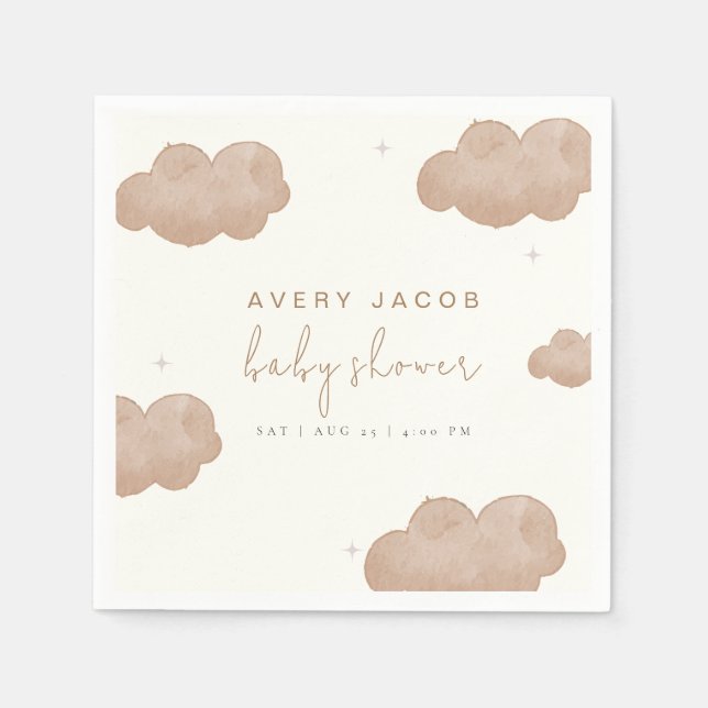 Gender Neutral Boho Clouds Stars Baby Shower Napkin (Front)