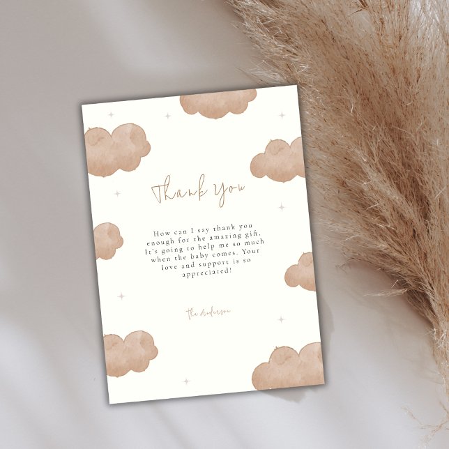 Gender Neutral Boho Clouds Stars Baby Shower Thank You Card (Gender Neutral Boho Clouds Stars Baby Shower Thank You Card)