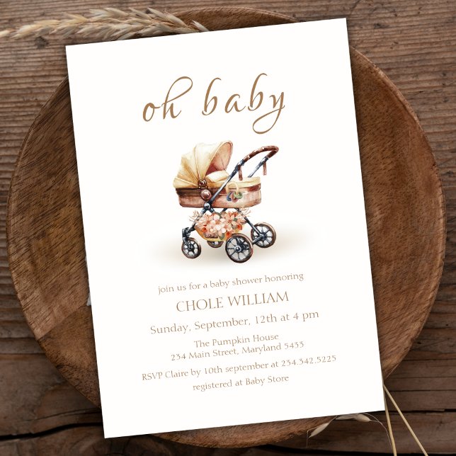 Gender Neutral Boho Floral Stroller Baby Shower Invitation (Gender Neutral Boho Floral Stroller Baby Shower Invitation)