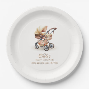 Gender Neutral Boho Floral Stroller Baby Shower Paper Plate