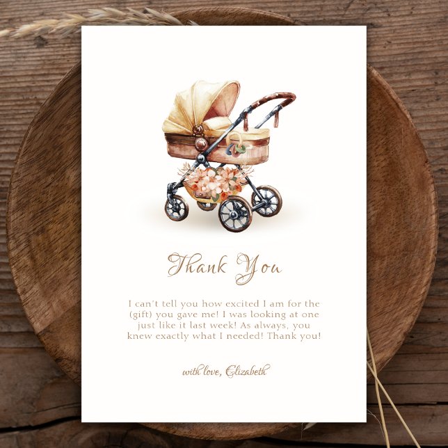 Gender Neutral Boho Floral Stroller Baby Shower Thank You Card (Gender Neutral Boho Floral Stroller Baby Shower Thank You Card)