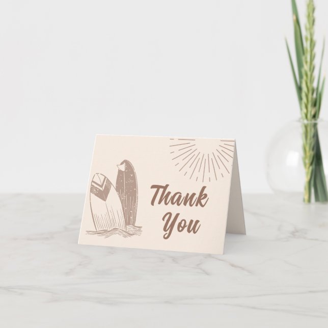 Gender Neutral Boho Surfboard Baby Shower  Thank You Card (Front)