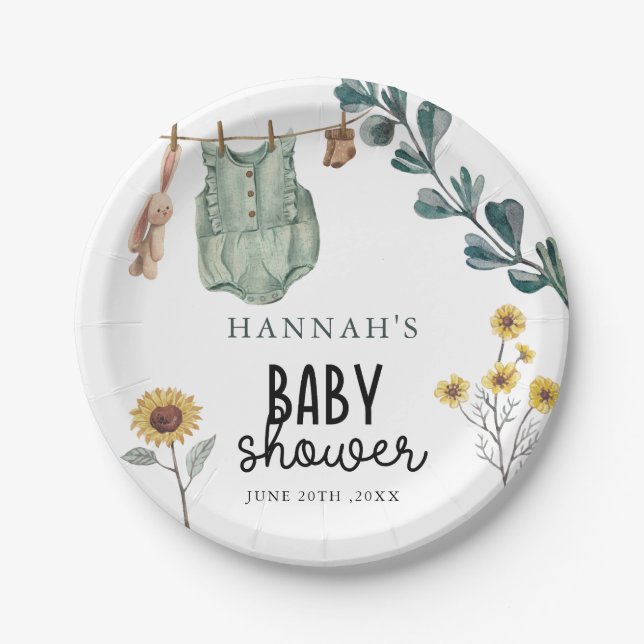  Gender Neutral Boho | Watercolor Baby Shower Paper Plate (Front)