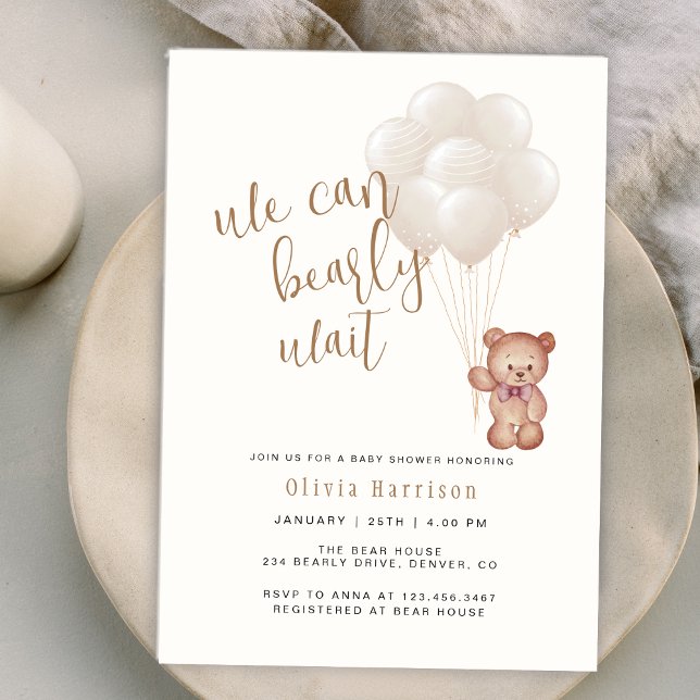 Gender Neutral Boho We Can Bearly Wait Balloons Invitation (Gender Neutral Boho We Can Bearly Wait Balloons Invitation)