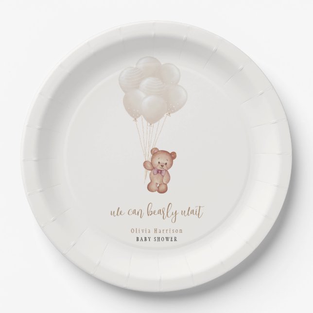 Gender Neutral Boho We Can Bearly Wait Balloons Paper Plate (Front)