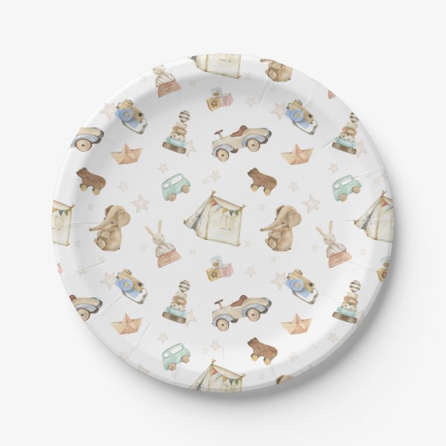 Gender Neutral Boho White Baby Shower Paper Plate (Front)