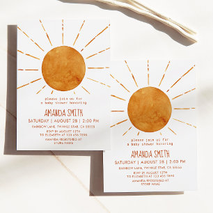Gender Neutral Boho Yellow Sunshine Baby Shower  Invitation