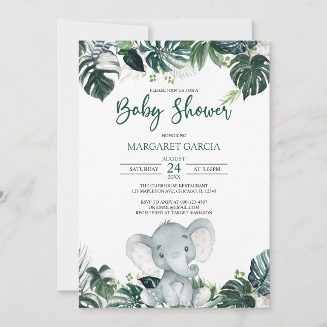 Gender Neutral Boy Elephant Baby Shower  Invitation (Front)