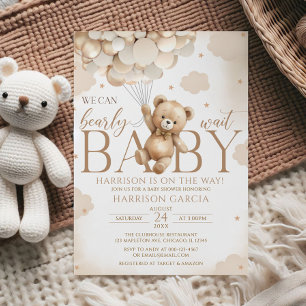 Gender Neutral Brown Bear Balloons Baby Shower Invitation