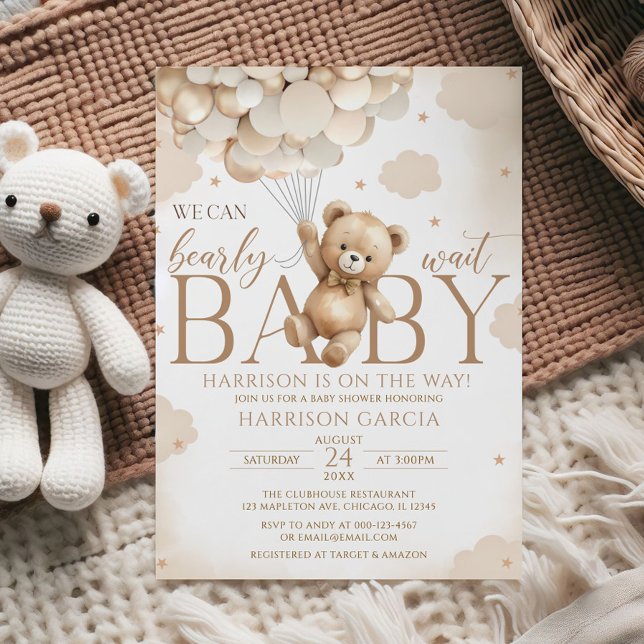 Gender Neutral Brown Bear Balloons Baby Shower  Invitation (Creator Uploaded)
