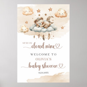 Gender neutral brown beige sleeping teddy bear  poster