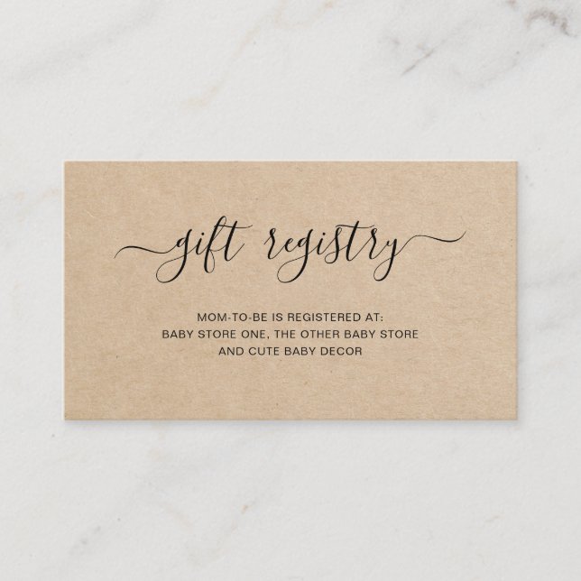 Gender Neutral Brown Gift Registry Baby Shower Enclosure Card (Front)