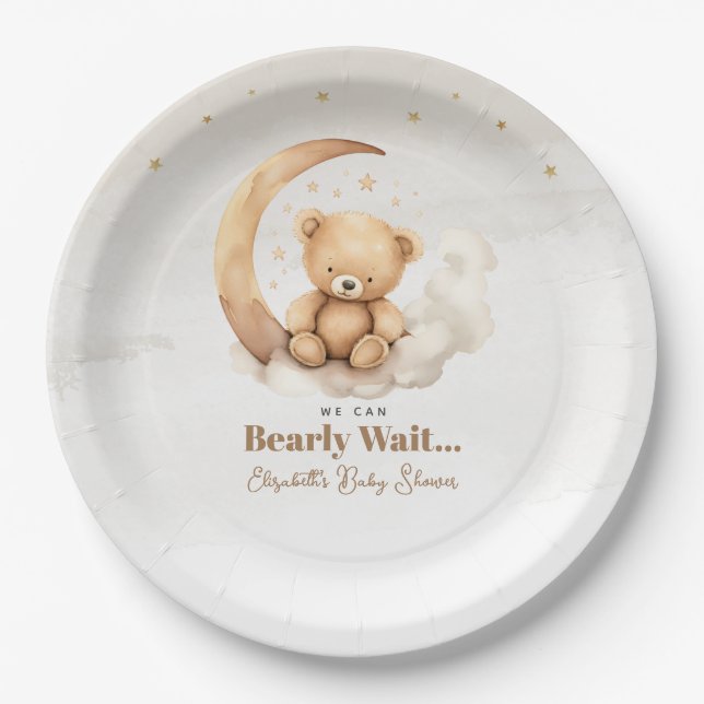 Gender Neutral Brown Teddy Bear Baby Shower Paper Plate (Front)