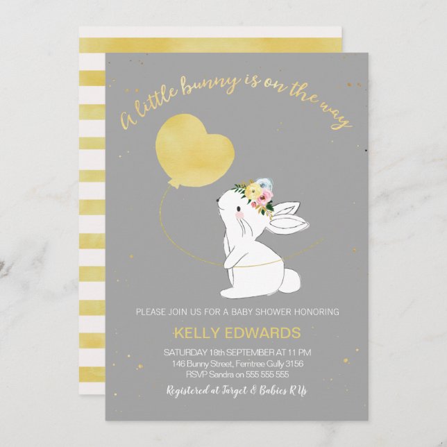 Gender Neutral Bunny Baby Shower invitation (Front/Back)