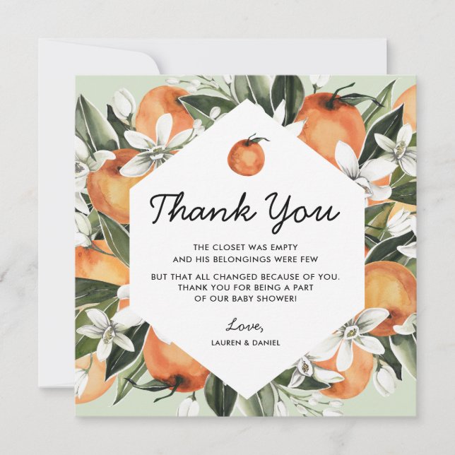 Gender Neutral Citrus Baby Shower Thank You Cards (Front)