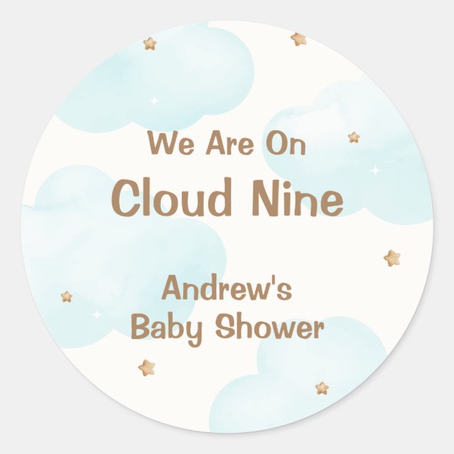 Gender Neutral Cloud Nine Stars Baby Shower Classic Round Sticker (Front)