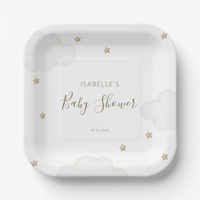 Gender Neutral Clouds and Stars Paper Plate (Front)