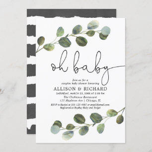 Gender neutral couples baby shower eucalyptus invitation
