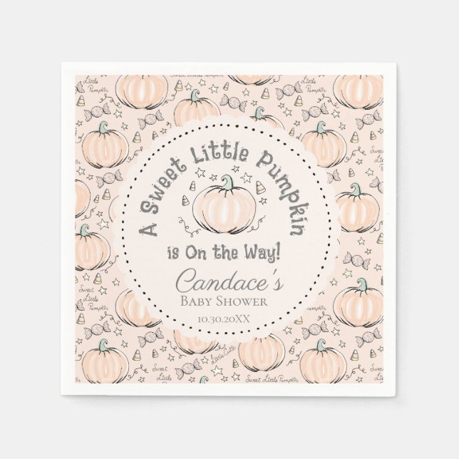 Gender Neutral Cream Little Pumpkin Baby Shower Napkin (Front)