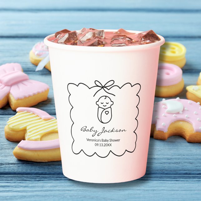 Gender Neutral Cute Baby & Bow Modern Baby Shower Paper Cups (Creator Uploaded)