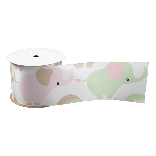 Gender Neutral Cute Baby Elephant Satin Ribbon (Spool)